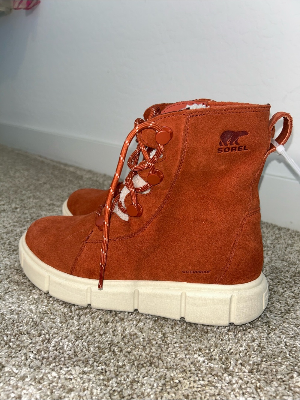 Sorel Lace-Up Suede Boots in Rust Orange